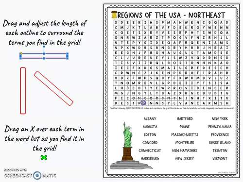 US REGIONS Geography Word Search Bundle Print and Digital for Distance Learning