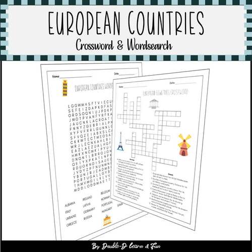 European Countries Crossword Wordsearch 3 5 Social Studies Activities