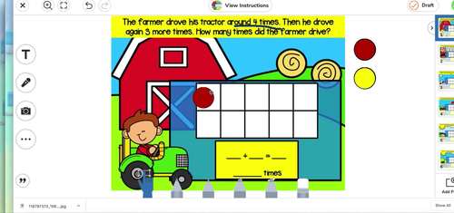 Math Word Problems Adding and Subtracting to 10 Farm Seesaw Activity
