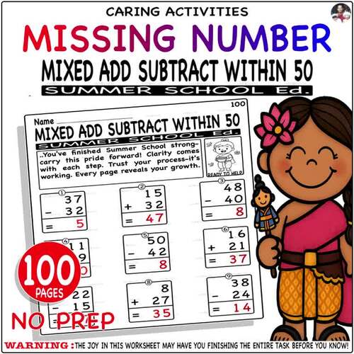 Addition & subtraction fluency within 50 missing number - Summer School Ed.