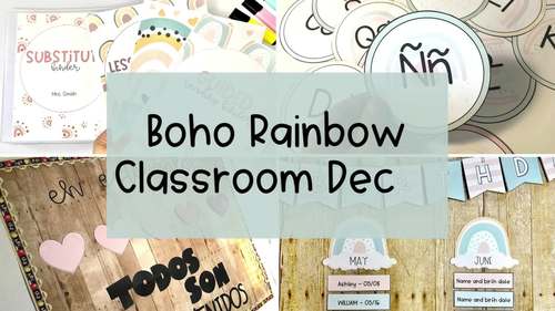 Boho Rainbow Classroom Decor - English Bundle by The Dual Language Hero