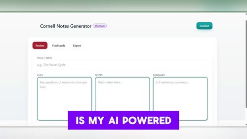 AI Cornell Notes Generator — Flashcards, Quizlet Export & PDF (Teacher ...