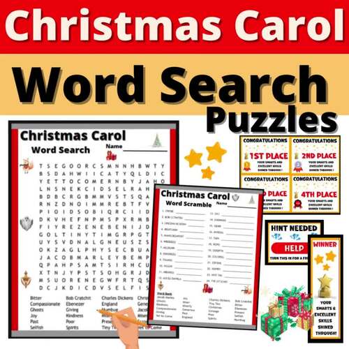 Christmas Carol Word Search Puzzles Activity No Prep Resource | TPT