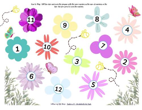 SPRING MATH 'Roll and Cover' DICE GAME - NUMBER SENSE AND ADDITION