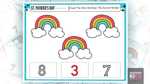 Counting Objects to 20 St. Patrick's Day- Autism Math Sheets | TPT