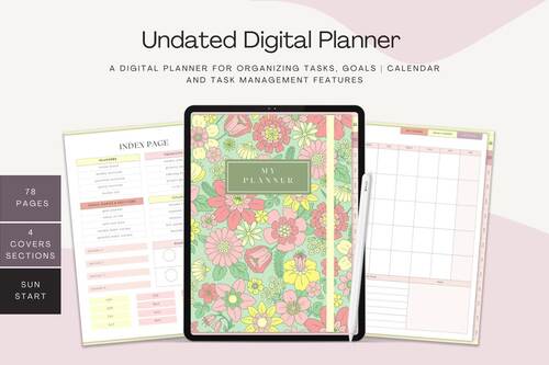 Undated Digital Planner, Hyperlinked Tabs, Sunday Start (Digital ...