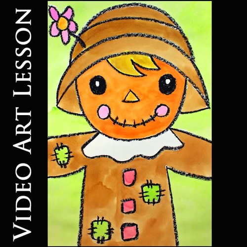 Preview of CUTE SCARECROW Art Project | EASY Fall & Autumn Drawing & Painting Lesson