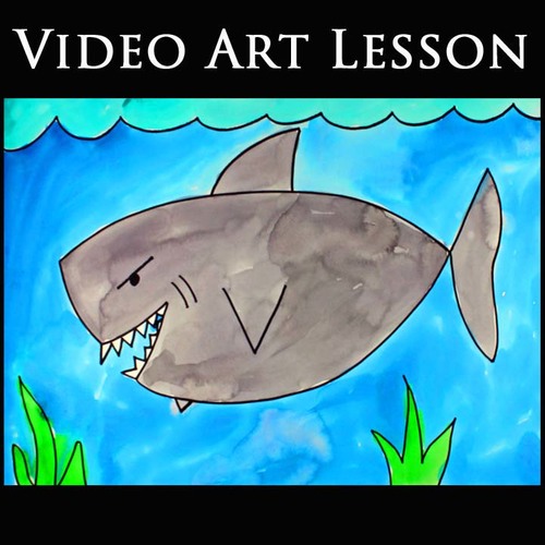 Preview of BIG DADDY SHARK Video Art Lesson | Easy SUMMER SHARK WEEK Drawing & Painting