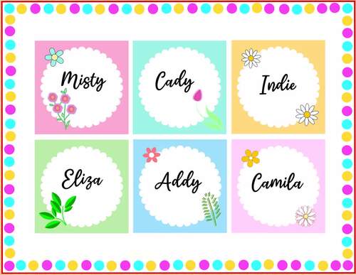 Colorful Spring Student Name Labels, Spring Name Plates, Spring Bin Tags