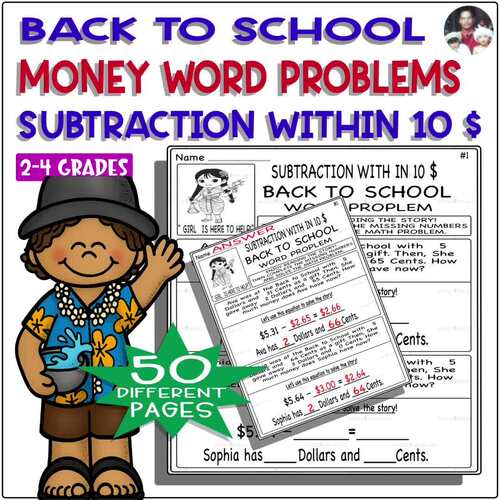 Back to School Money Math Problem Subtraction within 10 Try Challenge ...