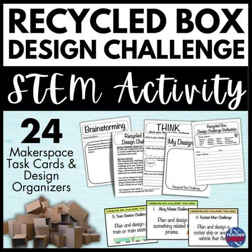 Makerspace Recycled Box Design Challenge | STEM & Engineering Task Card Activity