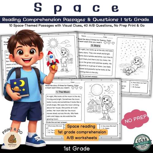 Space Reading Comprehension Passages & Questions | 1st Grade | A/B ...
