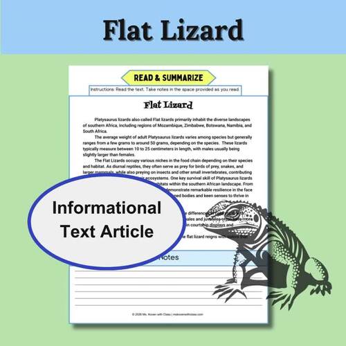 Flat Lizard Animal Study | Science Literacy & C.E.R. Lesson | Choice Board