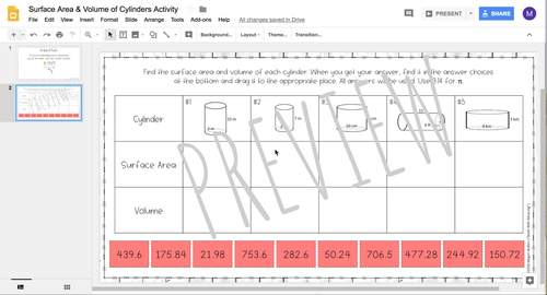 Surface Area & Volume of Cylinders Digital and Print Activity for Google