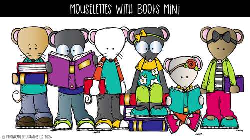 Mouselettes clip art, With Books, reading Mini by Melonheadz Clipart