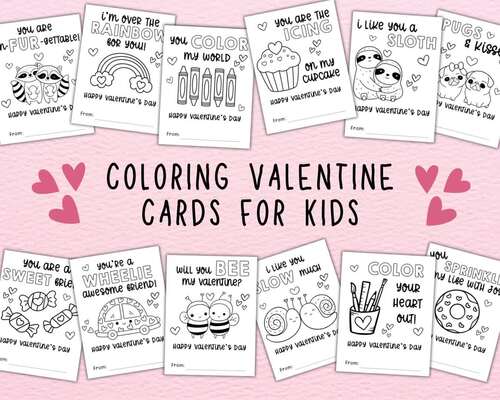 Coloring Valentine’s Day Cards for Kids – Printable Classroom Valentines