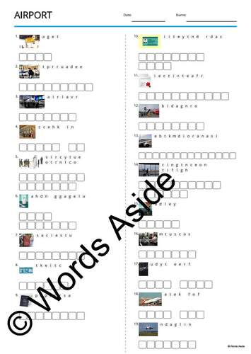Worksheets Flash Cards Crossword Word Search AIRPORT by Words Aside