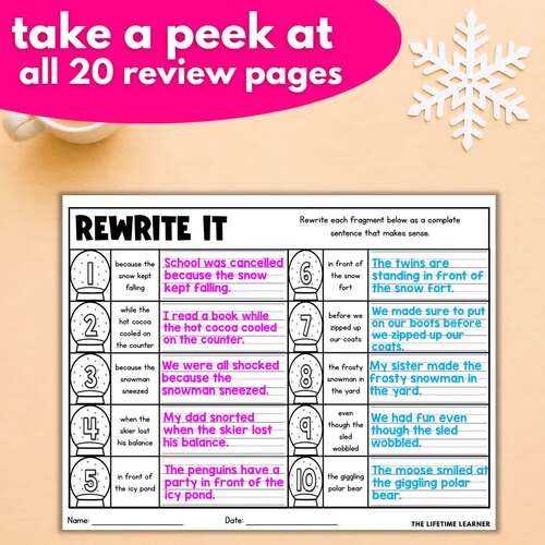 Winter Grammar Worksheets January Snow Day Packet Reading Review 2nd ...
