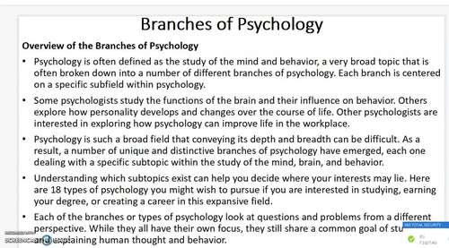 Preview of Branches of Psychology
