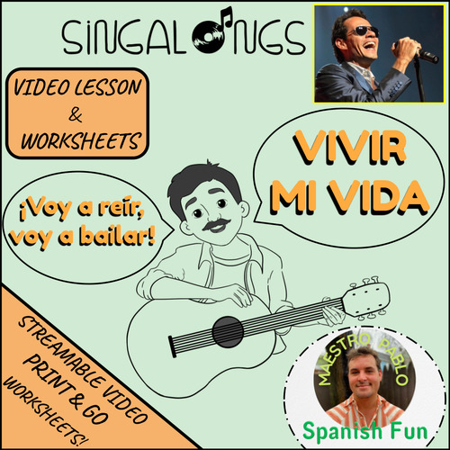 Preview of Vivir Mi Vida de Marc Anthony / Sing Along Video Song and Printable Worksheets!