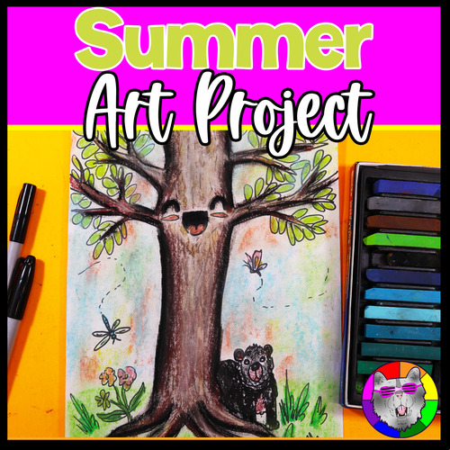 Preview of Summer Art Lesson, Season Summer Tree Art Project Activity for Elementary