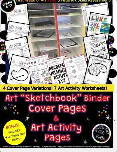 Middle School Art Binder Activities! Cover Page Worksheets 1st