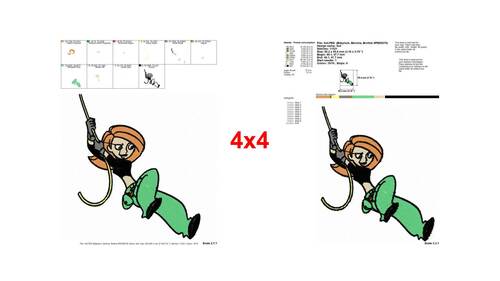Kim Possible action hero hanging rope embroidery designs - Instant Download