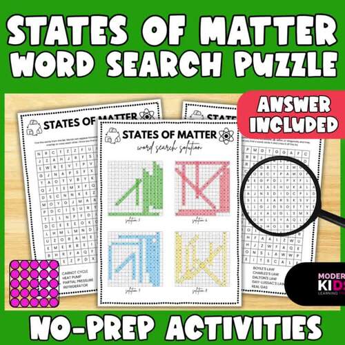 No-Prep States of Matter Word Search Worksheets with Answers | TPT