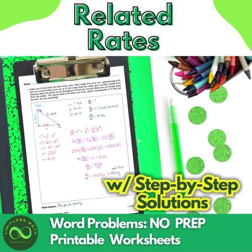 Related Rates Word Problems - NO PREP Worksheet w/ Step-by-Step Solutions Part 2