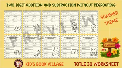 Summer Math Activity  2nd Grade Two-Digit Addition Without Regrouping Worksheet