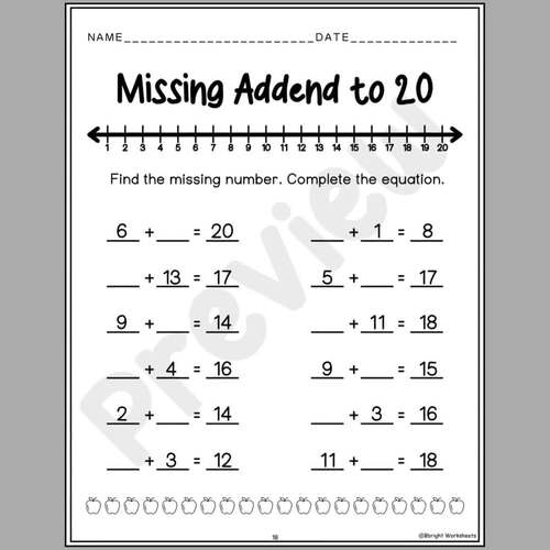 Missing Addend to 20 Worksheets | Find the Missing Number | Addition ...