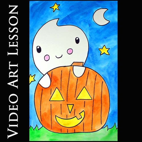 Preview of GHOST & JACK-O-LANTERN Halloween Art Project | EASY Drawing & Painting Lessons
