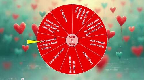 Valentine Gross Motor Spin the Wheel Game - Digital - Powerpoint