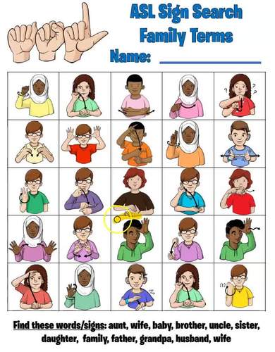 ASL Sign Search (Word Search) - Family Terms by Handy Teaching Tools