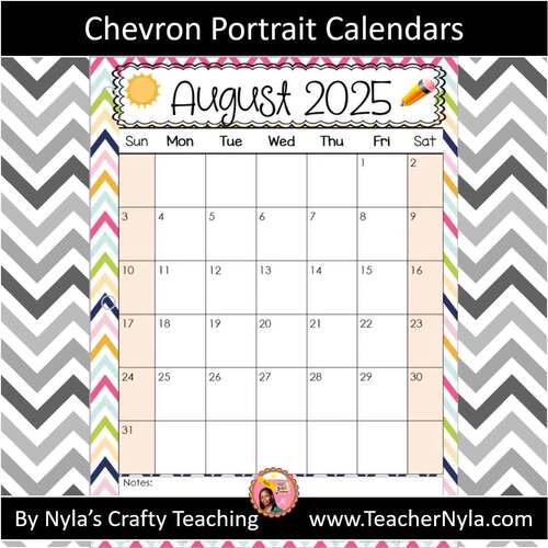 Editable Calendars 2025 2026 Chevron for PowerPoint and Google Slides™