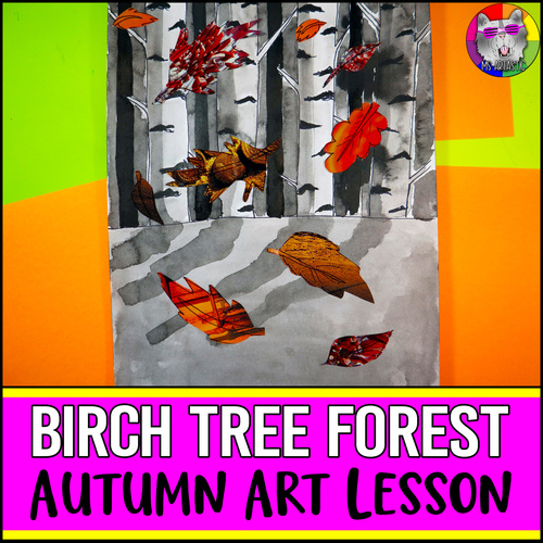 Preview of Autumn Birch Forest Art Project, Mixed Media Art Lesson for Middle School