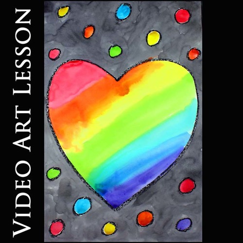 Preview of RAINBOW HEART Art Lesson | Easy MOTHER'S DAY Drawing & Painting Activity