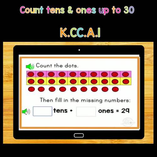 Place Value Math Counting object 1 to 30 K.CC.A.1 Digital Activity BOOM ...
