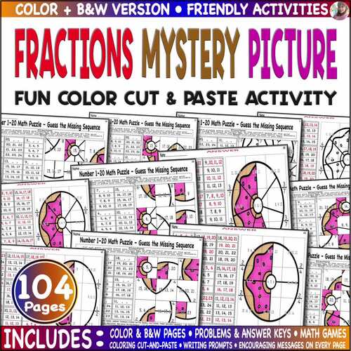 Simple Fractions NO PREP Packet Math Coloring Pages Color by Number Code Games