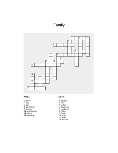 French Family Members Crossword by Real Life Language TPT