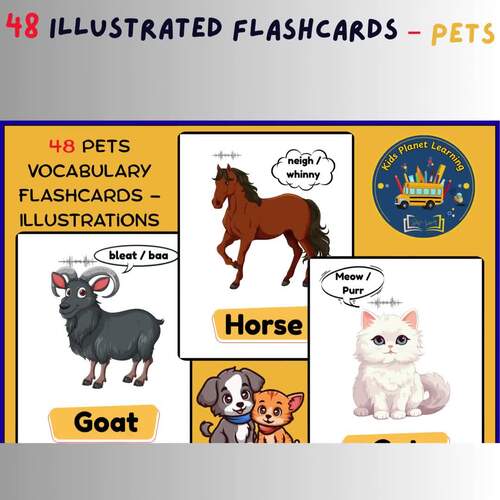 Pets Vocabulary Flashcards – Illustrated Animal Cards with Baby Names ...
