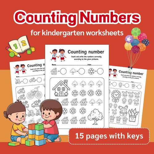 Counting & writing number worksheets for kindergarten to 1st by Pinkery art