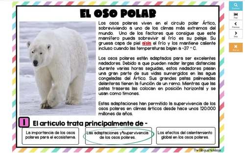 Spanish Reading Comprehension Boom cards Set 1 - Textos informativos