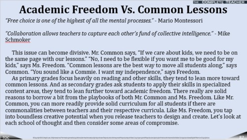 Preview of COMPLETE TEACHER Lesson 87 - Academic Freedom Vs. Common Lessons