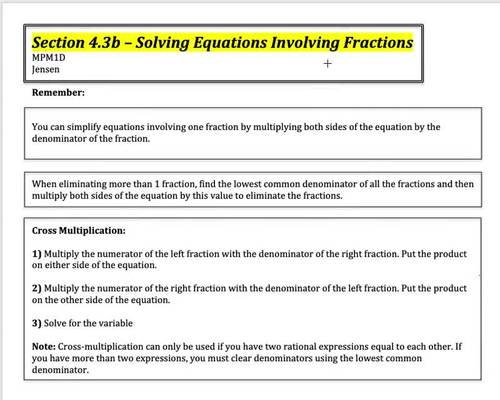 Preview of Solve Equations Involving Fractions Part 2
