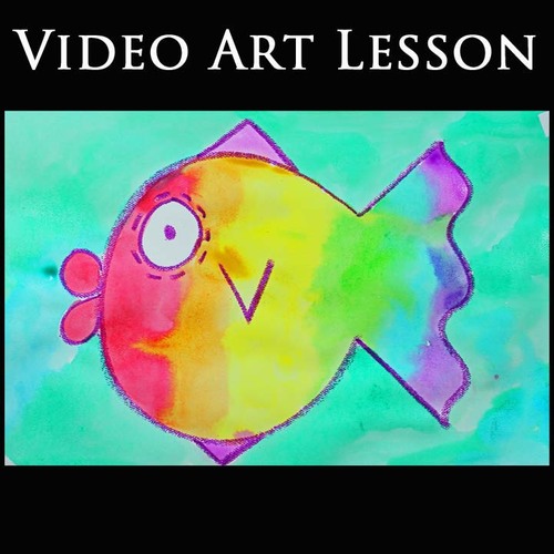 Preview of RAINBOW FISH Art Lesson | EASY Directed Watercolor Drawing & Painting Project