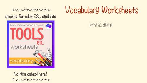 TOOLS Vocabulary WORKSHEETS for Adult ESL by Rike Neville | TPT