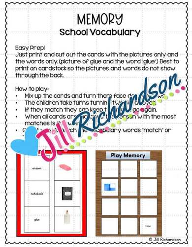 ESL Flashcards Games for Newcomers School Vocabulary Middle High School