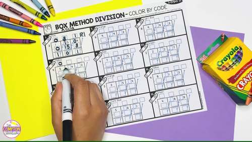 2 Digit Box Method Division Color by Code - No Remainder Mix Worksheets 4th gr