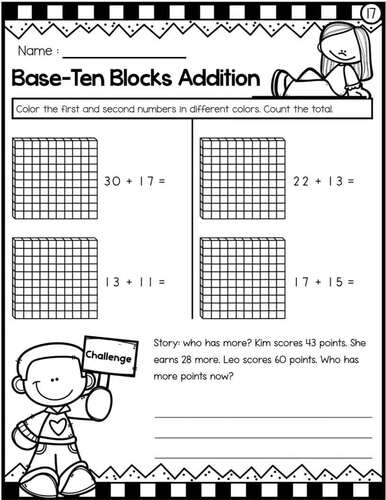 1st Grade 1.NBT.C.4 Base Ten Blocks Addition | Adding Within 100 Math ...